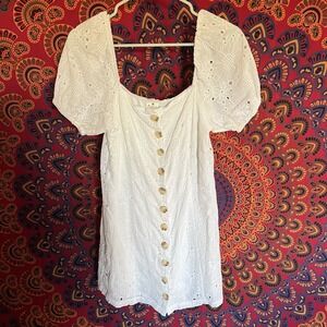 By Together Collection M Embroidered Dress White Button Front Balloon Sleeves